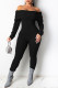 Black Casual Solid Backless Off the Shoulder Skinny Jumpsuits