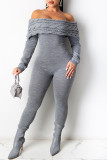 Pink Casual Solid Backless Off the Shoulder Skinny Jumpsuits