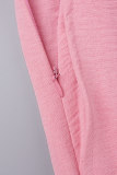 Pink Sweet Solid Patchwork Draw String Pocket Buckle V Neck Half Sleeve Two Pieces