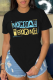 Black Daily Print Patchwork O Neck T-Shirts