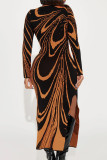 Yellow Street Striped Patchwork High Opening O Neck Printed Dress Dresses