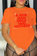 Orange Casual Daily Print Patchwork Letter O Neck T-Shirts