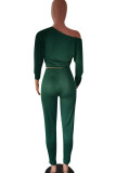 Green Elegant Solid Patchwork Oblique Collar Long Sleeve Two Pieces