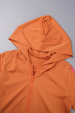 Tangerine Red Elegant Patchwork Pocket Zipper Hooded Collar Long Sleeve Two Pieces