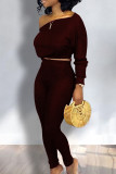Green Elegant Solid Patchwork Oblique Collar Long Sleeve Two Pieces