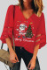 Red Casual Print Patchwork Mesh V Neck T-Shirts