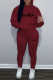 Burgundy Casual Print Basic Hooded Collar Long Sleeve Two Pieces
