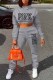Grey Casual Print Letter Hooded Collar Long Sleeve Two Pieces