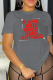Dark Gray Casual Daily Print Patchwork Letter O Neck T-Shirts