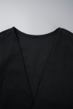 Black Elegant Solid Patchwork Cardigan Collar Outerwear
