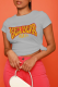 Light Gray Street Daily Print Patchwork Letter O Neck T-Shirts
