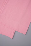 Pink Sweet Solid Patchwork Draw String Pocket Buckle V Neck Half Sleeve Two Pieces