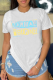 White Daily Print Patchwork O Neck T-Shirts
