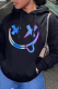 Black Street Daily Print Draw String Hooded Collar Tops