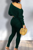 Green Elegant Solid Patchwork Oblique Collar Long Sleeve Two Pieces