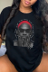 Black Street Print Patchwork O Neck T-Shirts