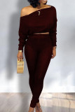 Green Elegant Solid Patchwork Oblique Collar Long Sleeve Two Pieces