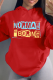 Red Casual Daily Print Draw String Hooded Collar Tops