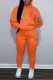 Orange Casual Letter Print Basic Hooded Collar Long Sleeve Two Pieces