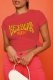 Red Street Daily Print Patchwork Letter O Neck T-Shirts