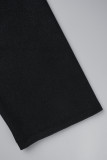 Black Elegant Solid Patchwork Cardigan Collar Outerwear
