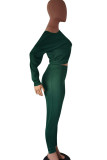 Green Elegant Solid Patchwork Oblique Collar Long Sleeve Two Pieces