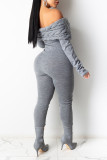 Pink Casual Solid Backless Off the Shoulder Skinny Jumpsuits
