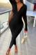 Black Casual Solid Basic Zipper Collar Skinny Jumpsuits