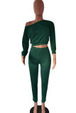 Green Elegant Solid Patchwork Oblique Collar Long Sleeve Two Pieces