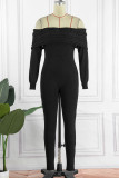 Pink Casual Solid Backless Off the Shoulder Skinny Jumpsuits