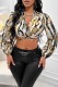 Black Casual Print Frenulum Turndown Collar Tops