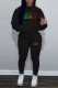 Black Casual Letter Print Basic Hooded Collar Long Sleeve Two Pieces