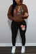 Coffee Casual Print Basic Hooded Collar Long Sleeve Two Pieces