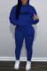 Blue Casual Print Basic Hooded Collar Long Sleeve Two Pieces