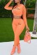 Orange Casual Print Letter Hooded Collar Long Sleeve Two Pieces