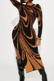 Yellow Street Striped Patchwork High Opening O Neck Printed Dress Dresses