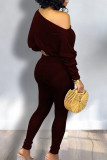 Green Elegant Solid Patchwork Oblique Collar Long Sleeve Two Pieces