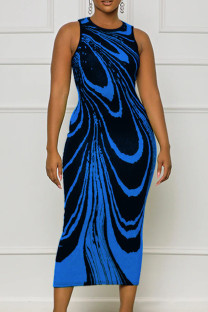 Blue Sexy Striped Patchwork O Neck Printed Dress Dresses