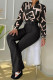 Black Elegant Print Patchwork Buckle With Belt Shirt Collar Long Sleeve Two Pieces