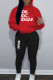 Red Black Casual Letter Patchwork Draw String Pocket Hooded Collar Long Sleeve Two Pieces