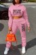 Pink Casual Print Letter Hooded Collar Long Sleeve Two Pieces