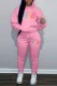 Pink Casual Letter Print Basic Hooded Collar Long Sleeve Two Pieces