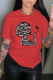Red Daily Vintage Print Patchwork O Neck T-Shirts
