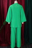 Green Elegant Solid Patchwork O Neck Long Sleeve Two Pieces