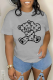 Grey Casual Print Patchwork Letter O Neck T-Shirts