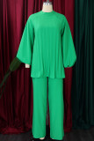 Green Elegant Solid Patchwork O Neck Long Sleeve Two Pieces