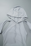 Grey Sexy Solid Backless Hooded Collar Skinny Rompers
