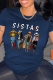 Navy Blue Casual Street Print Patchwork Letter O Neck T-Shirts