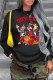 Black Casual Character Print Patchwork Letter O Neck Tops