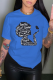 Royal Blue Daily Vintage Print Patchwork O Neck T-Shirts